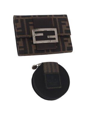 FENDI Zucca Canvas Wallet Nylon 2 Set Brown Black